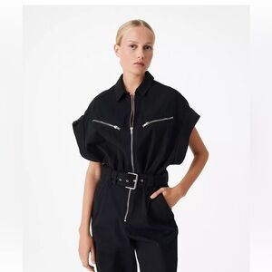 IRO waist tie cap sleeve jumpsuit with zippers